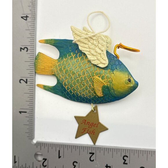 Vintage Angel Fish Christmas Tree Ornament Wings & Hanging Star Nautical Beach - Picture 3 of 7